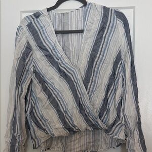 Splendid Striped Wrap Blouse - Blue and White